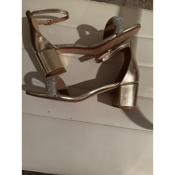 Amoji Womens Gold Rhinestone Block Heel Ankle Strap Sandals Size 37 US 6.5 - Picture 5 of 9